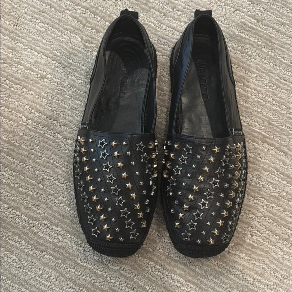 Jimmy Choo Espadrille Black Leather With Stars